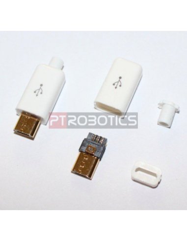 DIY Connector Shell MicroUSB Type B Male - Branco | Ficha USB