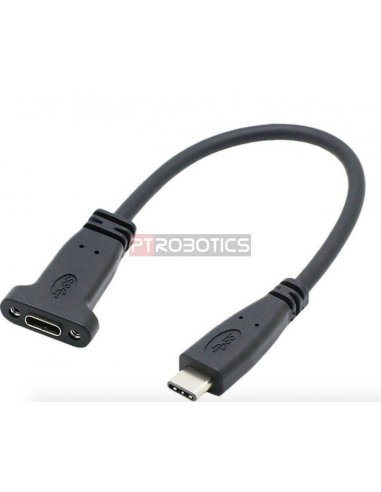 USB 3.1 Type C Male to Female Extension Data Cable w/ Panel Mount Screw Hole - 20cm | Ficha USB