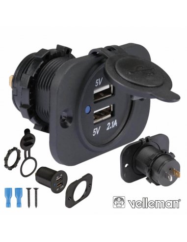 Velleman CC094 Flush Mount USB Car Charger 12-24Vin 5Vout