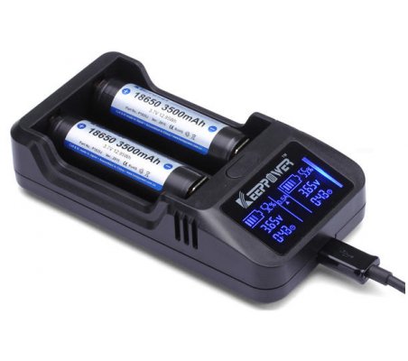EU Battery Charger w/ LCD Display and USB connection for Li-Ion Rechargeable Batteries