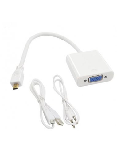 Micro HDMI to VGA w/ Audio Adapter Video Converter Cable + USB Charging Cable