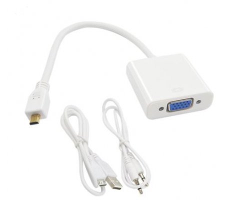 Micro HDMI to VGA w/ Audio Adapter Video Converter Cable + USB Charging Cable