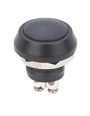 Push Button Domed Head Momentary 12mm w/ Screw Terminals - Black