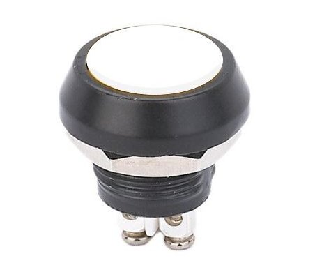 Push Button Domed Head Momentary 12mm w/ Screw Terminals - Branco