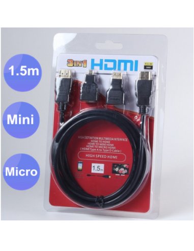 Cabo HDMI com Adaptadores Mini e Micro HDMI - 1.5mt