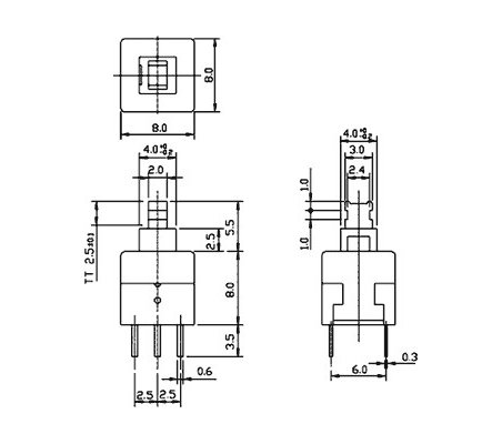 Interruptor DPDT para PCB - 6 pinos