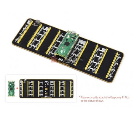 Expansor GPIO Quadruplo para Raspberry Pi Pico com 4 Conjuntos de Pinos Macho e Alimentação USB