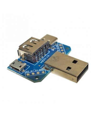 Placa Breakout Múltiplo USB - USB A (Macho e Fêmea), Micro USB B Fêmea e USB C Fêmea