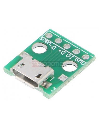 Ficha Micro USB-B Fêmea com placa e ligações em pads | Conversores