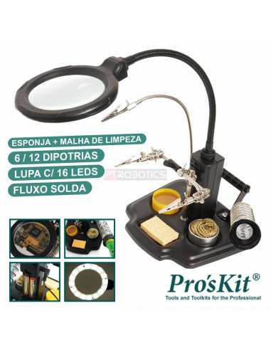 Suporte Articulado com Lupa e Pinças Crocodilo - Pros'kit SN-396