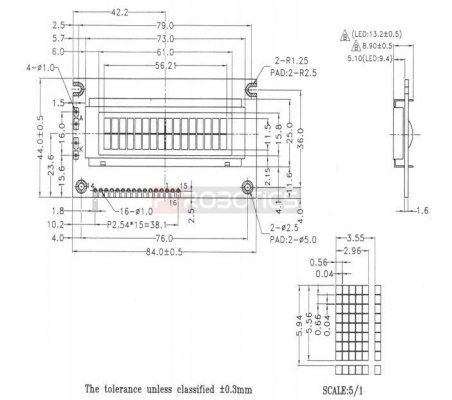 LCD 16x2 Powertip PC1602LRS-FWA-B-Q