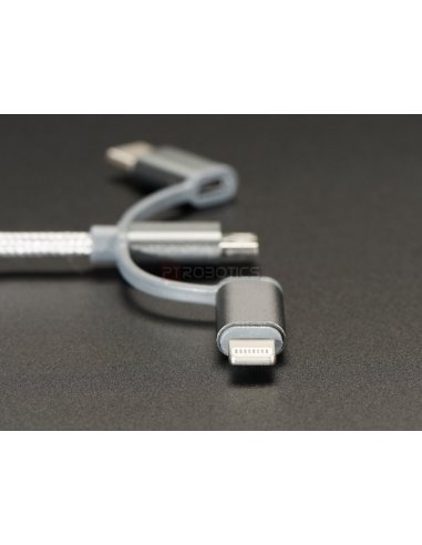 Cabo 3 em 1 USB Tipo A Macho para MicroUSB/USB C Macho/Lightning