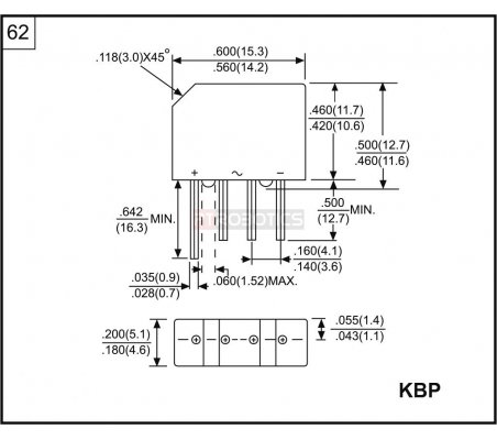 KBP2005G - Ponte Rectificadora 50V 2A