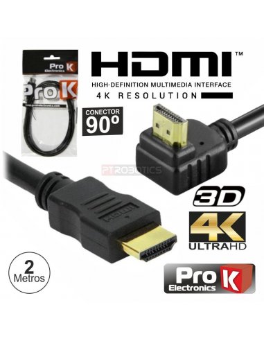 Cabo HDMI Macho-Macho 90º 2.0 4K Preto - 2mts