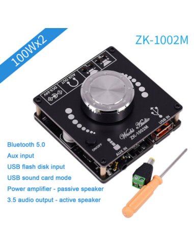 Modulo amplificador áudio Stereo ZK-1002M com Bluetooth 5.0