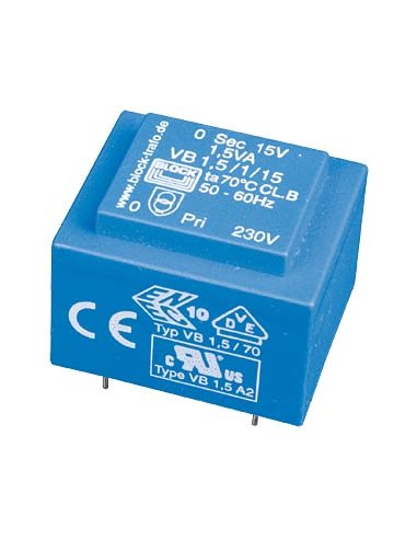 Transformador 1.5VA 230V 6Vac 250mA para PCB