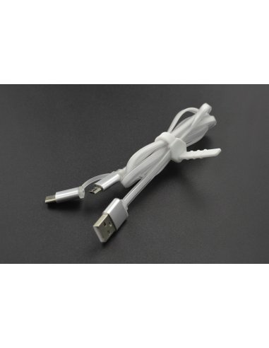 Cabo USB Plano 2 em 1: USB A Fêmea para MicroUSB e USB C Macho Branco - 1mt | Cabos de Dados | Cabo HDMI | Cabo USB