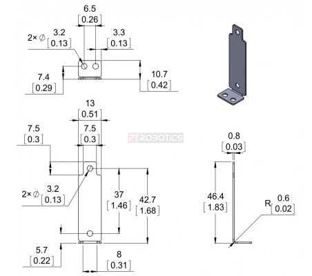 Bracket Pair for Sharp GP2Y0A02, GP2Y0A21, and GP2Y0A41 Distance Sensors - Perpendicular Pololu