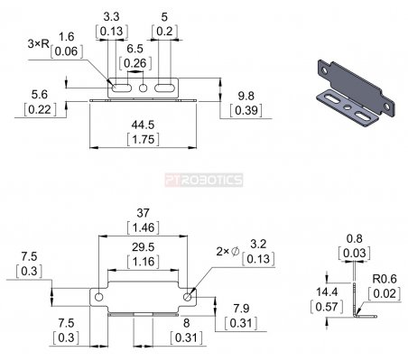 Par de suportes para sensores de distância Sharp GP2Y0A02, GP2Y0A21 e GP2Y0A41 - Paralelo Pololu