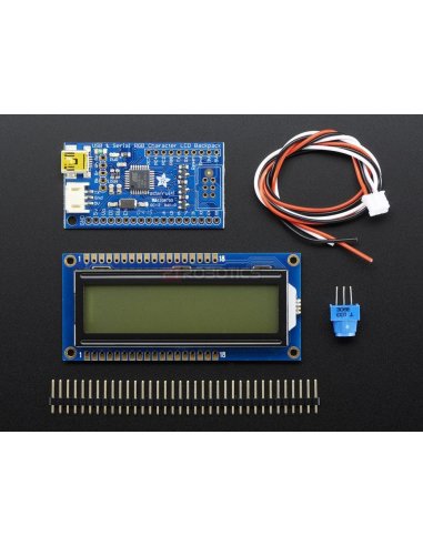 USB + Serial Backpack Kit with 16x2  RGB backlight positive LCD (Black on RGB) | LCD Alfanumerico